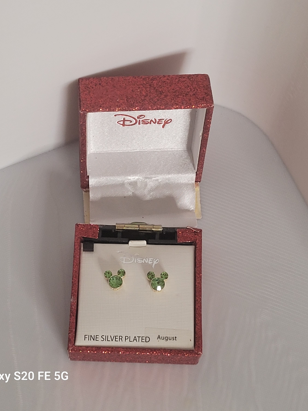 Disney August Birthstone Green Crystal Mickey Stud Earrings